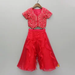 Best Red Embroidered And Embellished Top With Ruffled Palazzo Ethnic Wear | Palazzos & Shararas