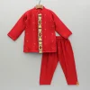 Discount Red Embroidered And Pintuck Detailed Kurta With Pyjama BOY Indian Ethnic Wear | Ethnic Sets
