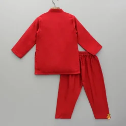 Discount Red Embroidered And Pintuck Detailed Kurta With Pyjama BOY Indian Ethnic Wear | Ethnic Sets