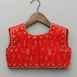 Hot Red Embroidered Top And Cutwork Embroidered Lehenga Ethnic Wear | Lehengas & Ghagras