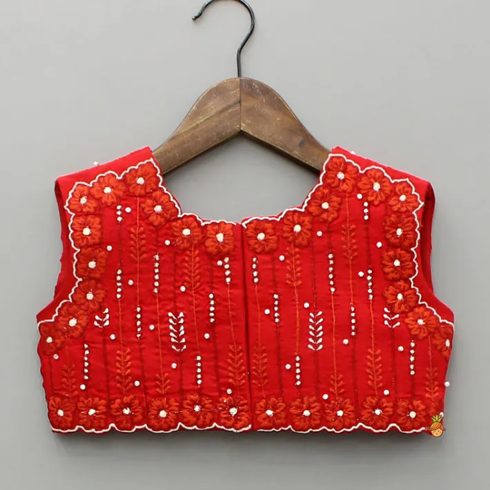 Hot Red Embroidered Top And Cutwork Embroidered Lehenga Ethnic Wear | Lehengas & Ghagras