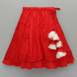 Hot Red Embroidered Top And Cutwork Embroidered Lehenga Ethnic Wear | Lehengas & Ghagras