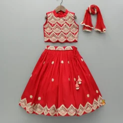 Fashion Red Embroidered Top And Lehenga With Dupatta Ethnic Wear | Lehengas & Ghagras
