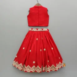 Fashion Red Embroidered Top And Lehenga With Dupatta Ethnic Wear | Lehengas & Ghagras
