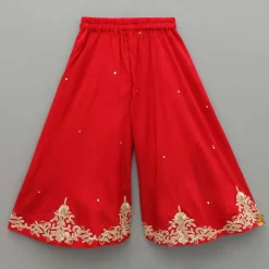 Fashion Red Embroidered Top And Palazzo Ethnic Wear | Palazzos & Shararas