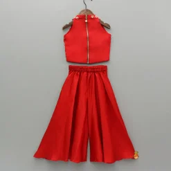 Best Red Embroidred Halter Neck Top With Flared Palazzo Ethnic Wear | Palazzos & Shararas