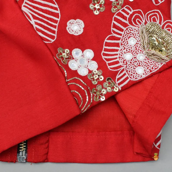 Best Red Embroidred Halter Neck Top With Flared Palazzo Ethnic Wear | Palazzos & Shararas