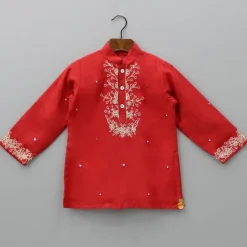 Outlet Red Faux Mirror Work Kurta With Pyjama BOY Indian Ethnic Wear | Ethnic Sets