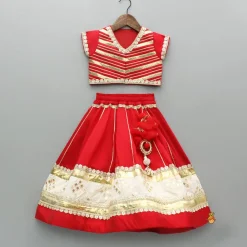 Discount Red Gota Lace Work Embroidered Top And Lehenga With Dupatta Ethnic Wear | Lehengas & Ghagras
