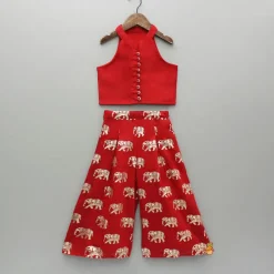 New Red Halter Neck Top And Elephant Print Palazzo Ethnic Wear | Palazzos & Shararas