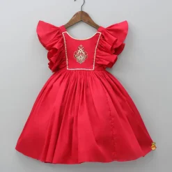 Clearance Red Hand Embroidered Frilly Dress Dresses & Sets | Dresses