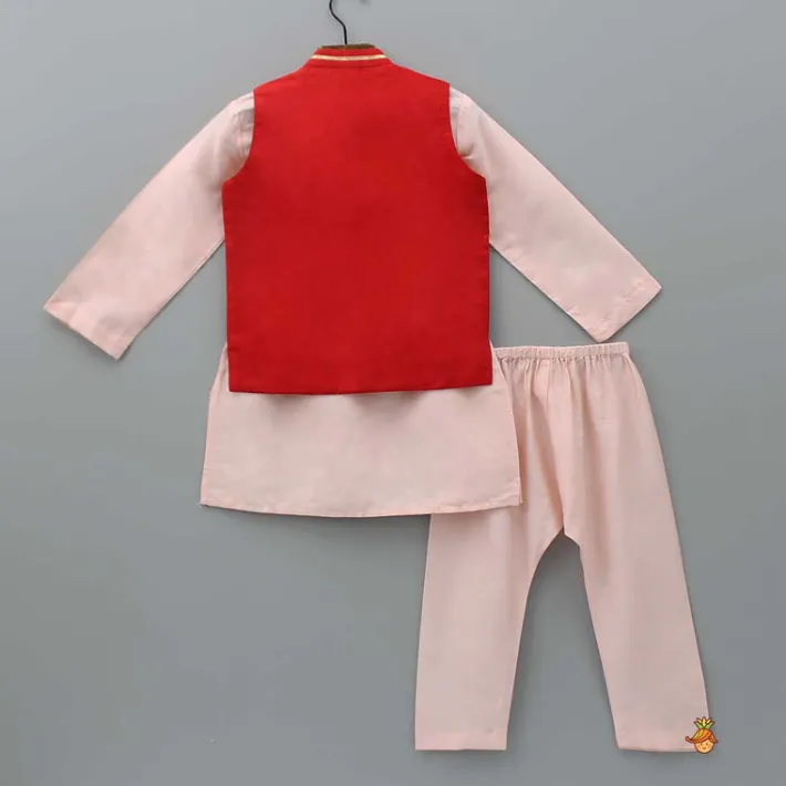 Discount Red Jacket With Gota Work Patch And Kurta With Pyjama BOY Indian Ethnic Wear | Ethnic Sets