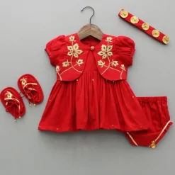Online Red Jamna With Embroidered Jacket Set Ethnic Wear | Kurtis & Jumpsuits