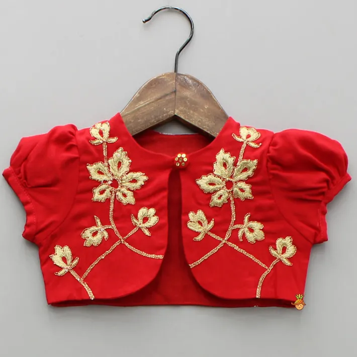 Online Red Jamna With Embroidered Jacket Set Ethnic Wear | Kurtis & Jumpsuits