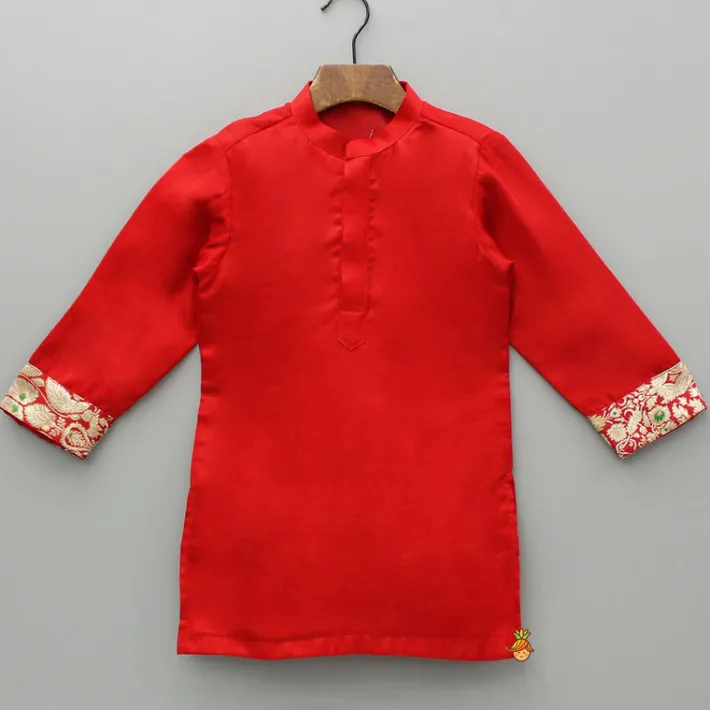 Best Red Kurta With Brocade Jacket And Pyjama BOY Indian Ethnic Wear | Ethnic Sets
