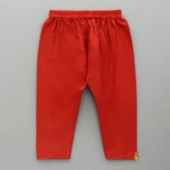 Sale Red Kurta With Embroidered Front Open Jacket And Pyjama BOY Indian Ethnic Wear | Ethnic Sets