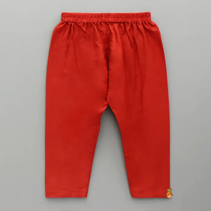 Sale Red Kurta With Embroidered Front Open Jacket And Pyjama BOY Indian Ethnic Wear | Ethnic Sets