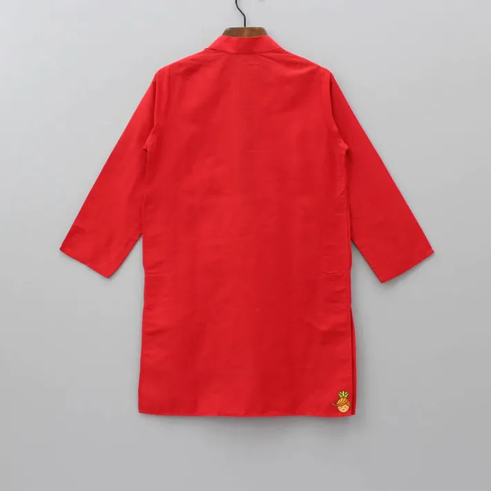Outlet Red Kurta With Embroidery Patch BOY Indian Ethnic Wear | Kurtas