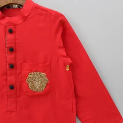 Outlet Red Kurta With Embroidery Patch BOY Indian Ethnic Wear | Kurtas