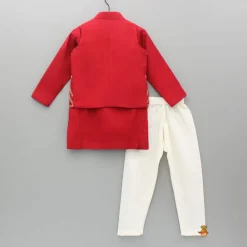 Online Red Kurta With Front Open Embroidered Jacket And Churidar BOY Twinning Sets | Indian Ethnic Wear