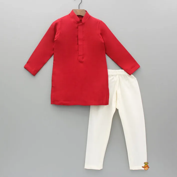Online Red Kurta With Front Open Embroidered Jacket And Churidar BOY Twinning Sets | Indian Ethnic Wear