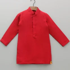 Online Red Kurta With Front Open Embroidered Jacket And Churidar BOY Twinning Sets | Indian Ethnic Wear