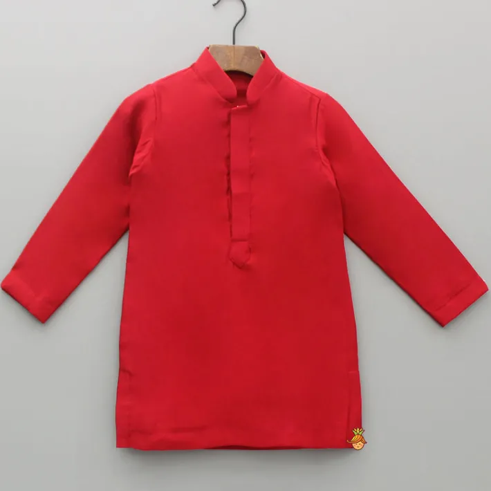 Online Red Kurta With Front Open Embroidered Jacket And Churidar BOY Twinning Sets | Indian Ethnic Wear