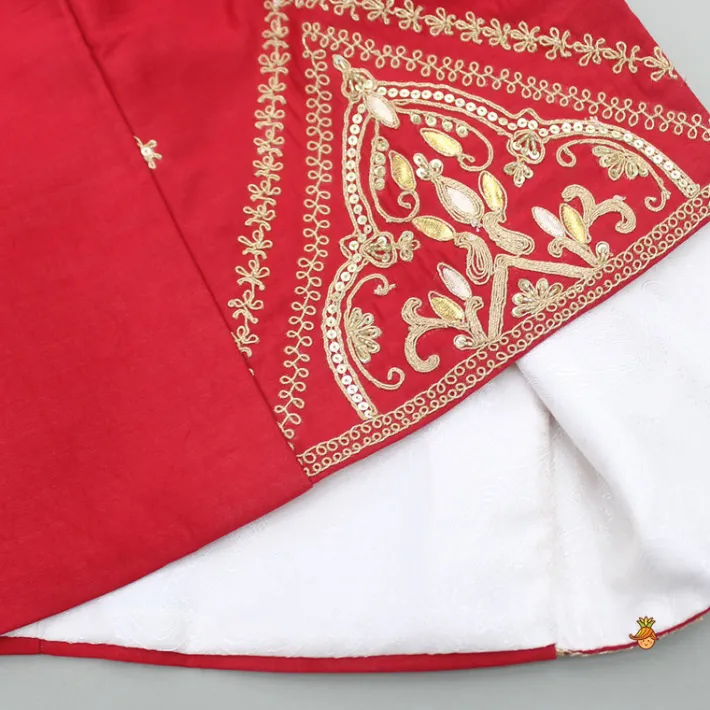 Online Red Kurta With Front Open Embroidered Jacket And Churidar BOY Twinning Sets | Indian Ethnic Wear
