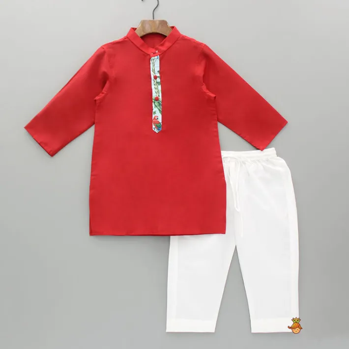 Sale Red Kurta With Jungle Theme Printed Jacket And Pyjama BOY Indian Ethnic Wear | Ethnic Sets