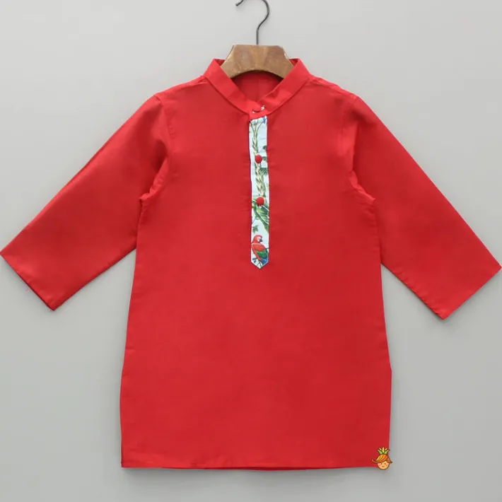 Sale Red Kurta With Jungle Theme Printed Jacket And Pyjama BOY Indian Ethnic Wear | Ethnic Sets
