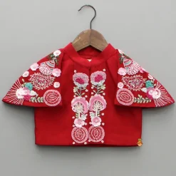 Best Red Kurti With Embroidered Shoulder Flap Jacket Ethnic Wear | Kurtis & Jumpsuits