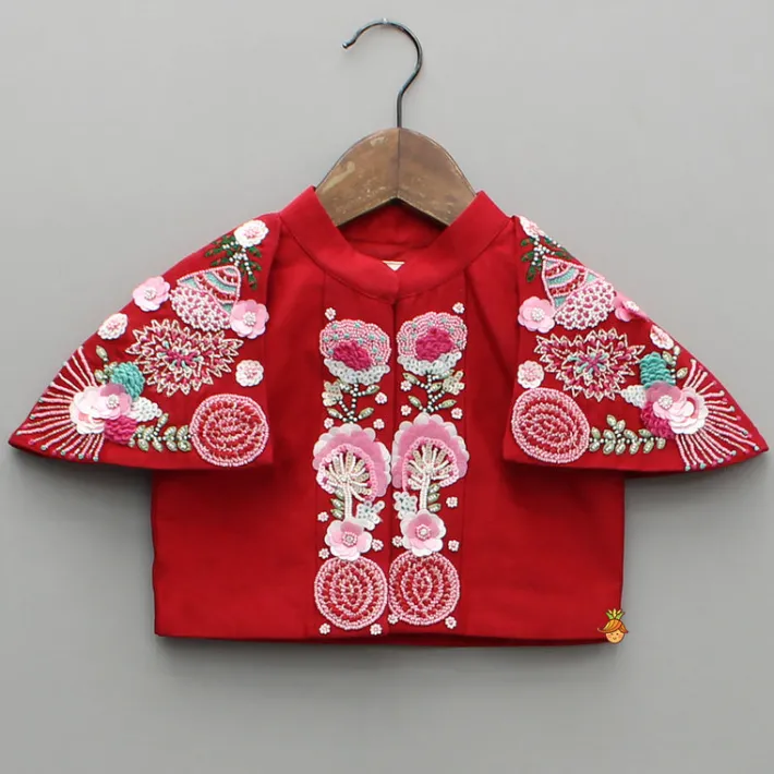 Best Red Kurti With Embroidered Shoulder Flap Jacket Ethnic Wear | Kurtis & Jumpsuits