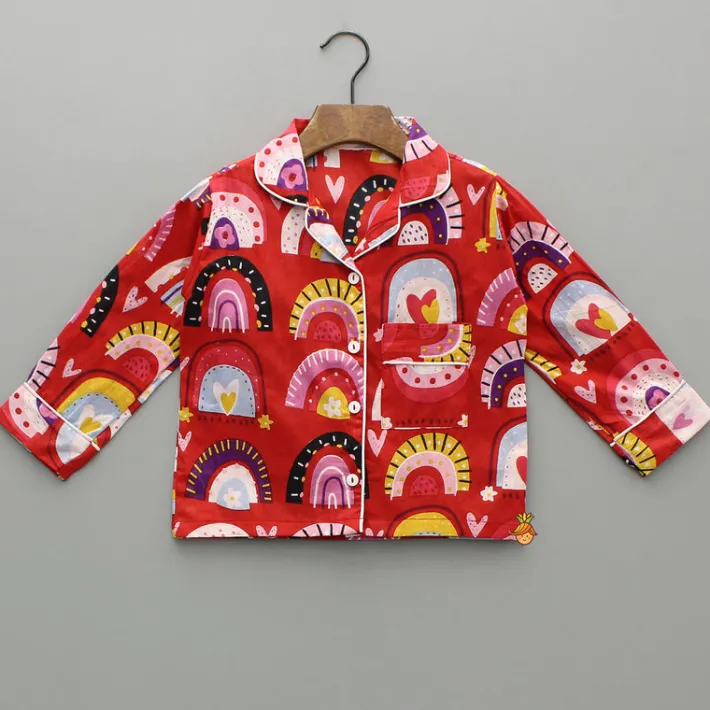 Best Red Multicolour Printed Notch Collar Sleepwear BOY Sleep Wear | Sleepwear