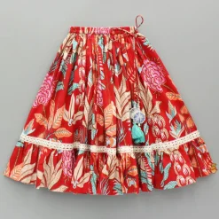 New Red Multicolour Printed Top With Frilly Layers And Lehenga Twinning Sets | Ethnic Wear
