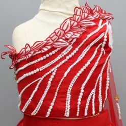 Outlet Red One Shoulder Embellished Top With Attached Dupatta And Stylish Lehenga Ethnic Wear | Lehengas & Ghagras