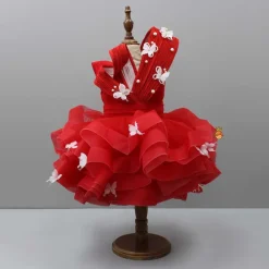 Clearance Red Pleated Yoke Butterfly Dress With Stiff Belt Dresses & Sets | Dresses