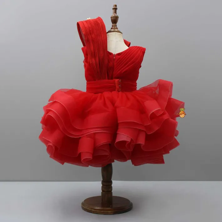 Clearance Red Pleated Yoke Butterfly Dress With Stiff Belt Dresses & Sets | Dresses