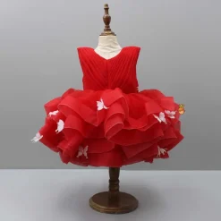 Clearance Red Pleated Yoke Butterfly Dress With Stiff Belt Dresses & Sets | Dresses