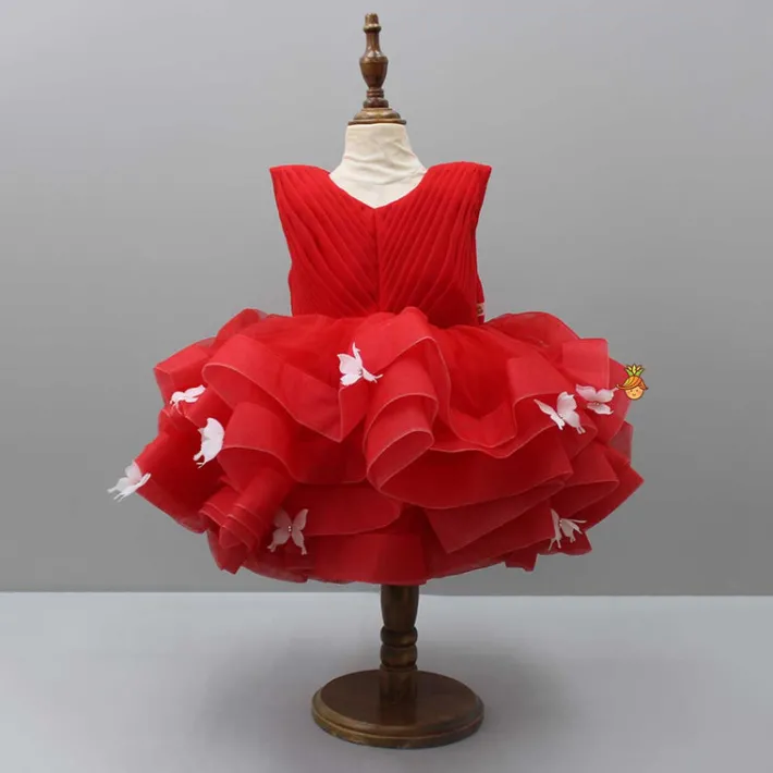 Clearance Red Pleated Yoke Butterfly Dress With Stiff Belt Dresses & Sets | Dresses