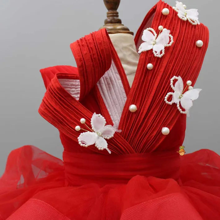 Clearance Red Pleated Yoke Butterfly Dress With Stiff Belt Dresses & Sets | Dresses