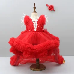 Clearance Red Ruffle Trail Dress With Detachable Bow And Swirled Bowie Head Band Dresses & Sets | Dresses