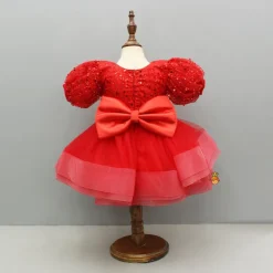 Fashion Red Sequined Ruffled Dress With Bows And Matching Swirled Bow Headband Dresses & Sets | Dresses