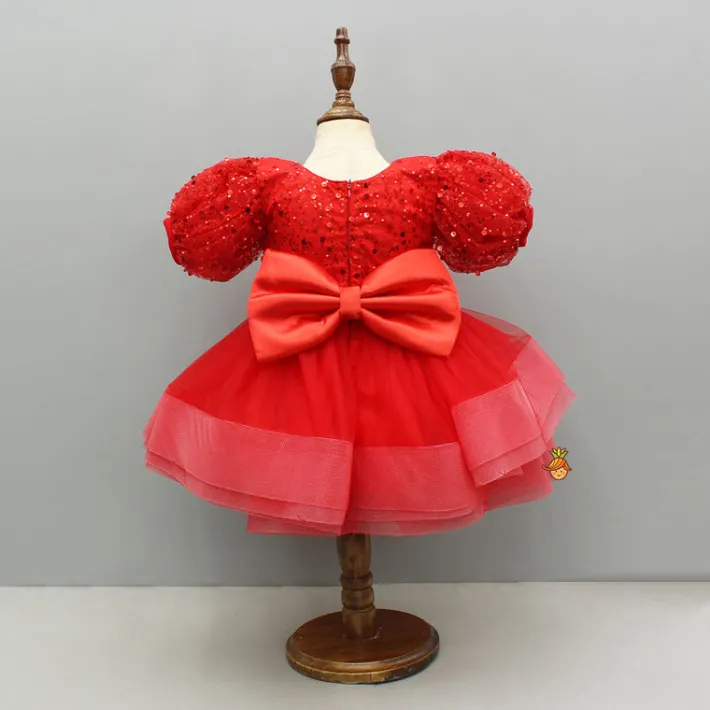 Fashion Red Sequined Ruffled Dress With Bows And Matching Swirled Bow Headband Dresses & Sets | Dresses