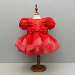 Fashion Red Sequined Ruffled Dress With Bows And Matching Swirled Bow Headband Dresses & Sets | Dresses