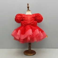 Fashion Red Sequined Ruffled Dress With Bows And Matching Swirled Bow Headband Dresses & Sets | Dresses