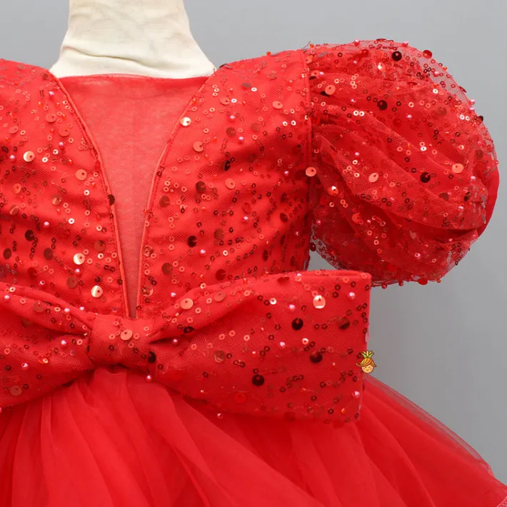Fashion Red Sequined Ruffled Dress With Bows And Matching Swirled Bow Headband Dresses & Sets | Dresses