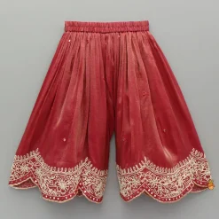 Outlet Red Shimmery Embroidered Strappy Kurti And Flared Palazzo Ethnic Wear | Palazzos & Shararas