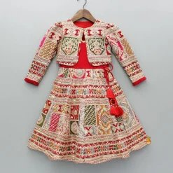 New Red Strappy Heavy Embroidered Kurti With Matching Embroidered Jacket Ethnic Wear | Kurtis & Jumpsuits