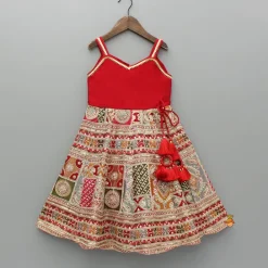New Red Strappy Heavy Embroidered Kurti With Matching Embroidered Jacket Ethnic Wear | Kurtis & Jumpsuits