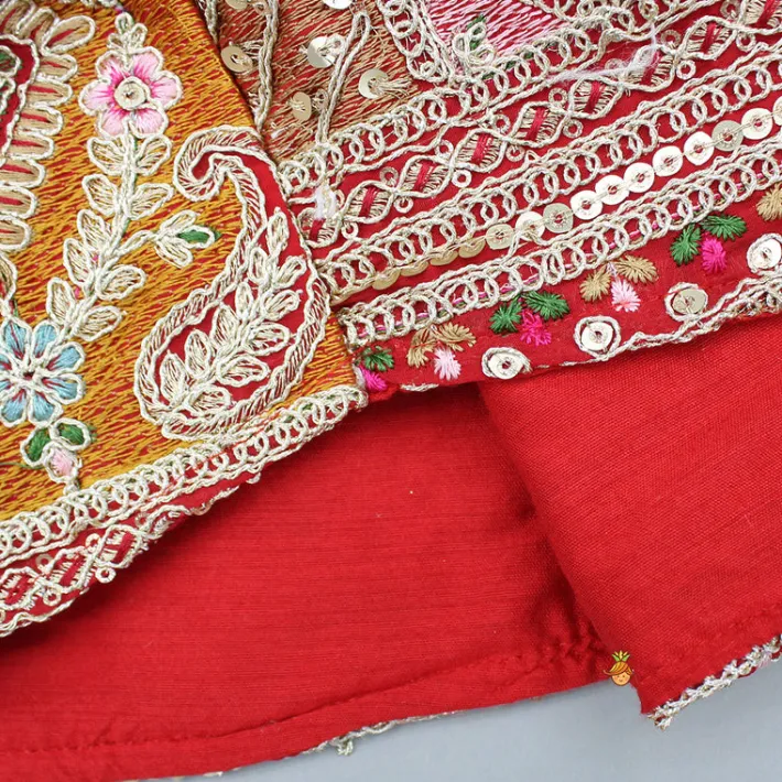 New Red Strappy Heavy Embroidered Kurti With Matching Embroidered Jacket Ethnic Wear | Kurtis & Jumpsuits